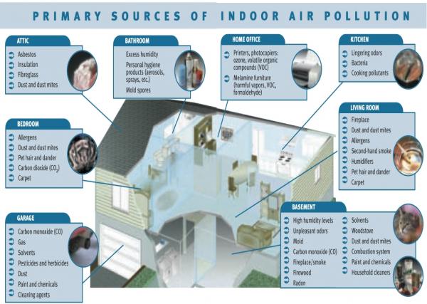 Infographic describing the primary reasons for bad indoor air quality